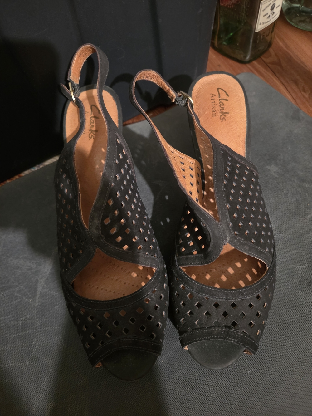 Clarks Black Perforated Slingback Heel Sandals
